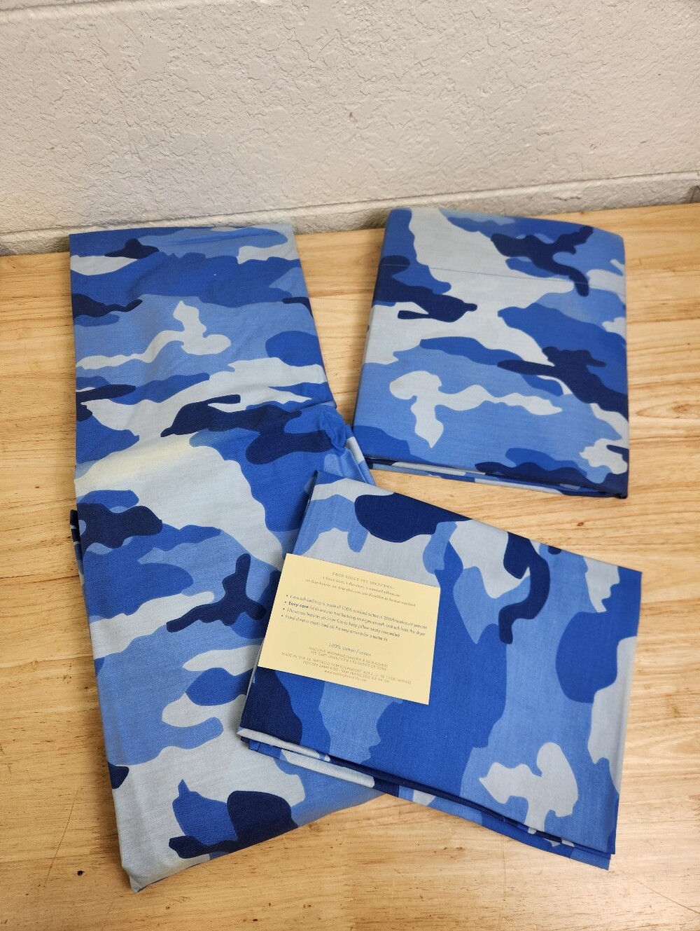 Pottery Barn Kids Blue Camouflage Twin Sheet Set Flaw
